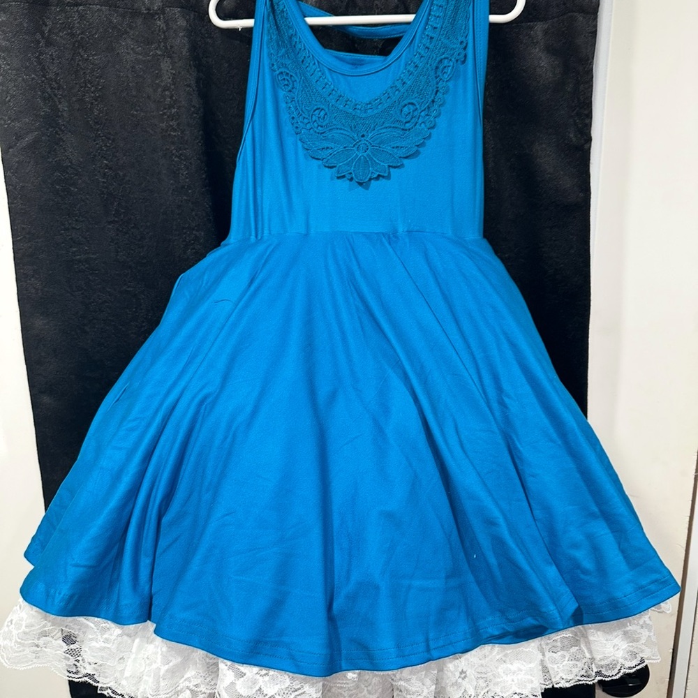 Elegant Blue Kids Dress with Lace Detail